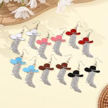 1 Pair Western Cowboy Style Rhinestone Boots Shaped Earrings, Multi-Color