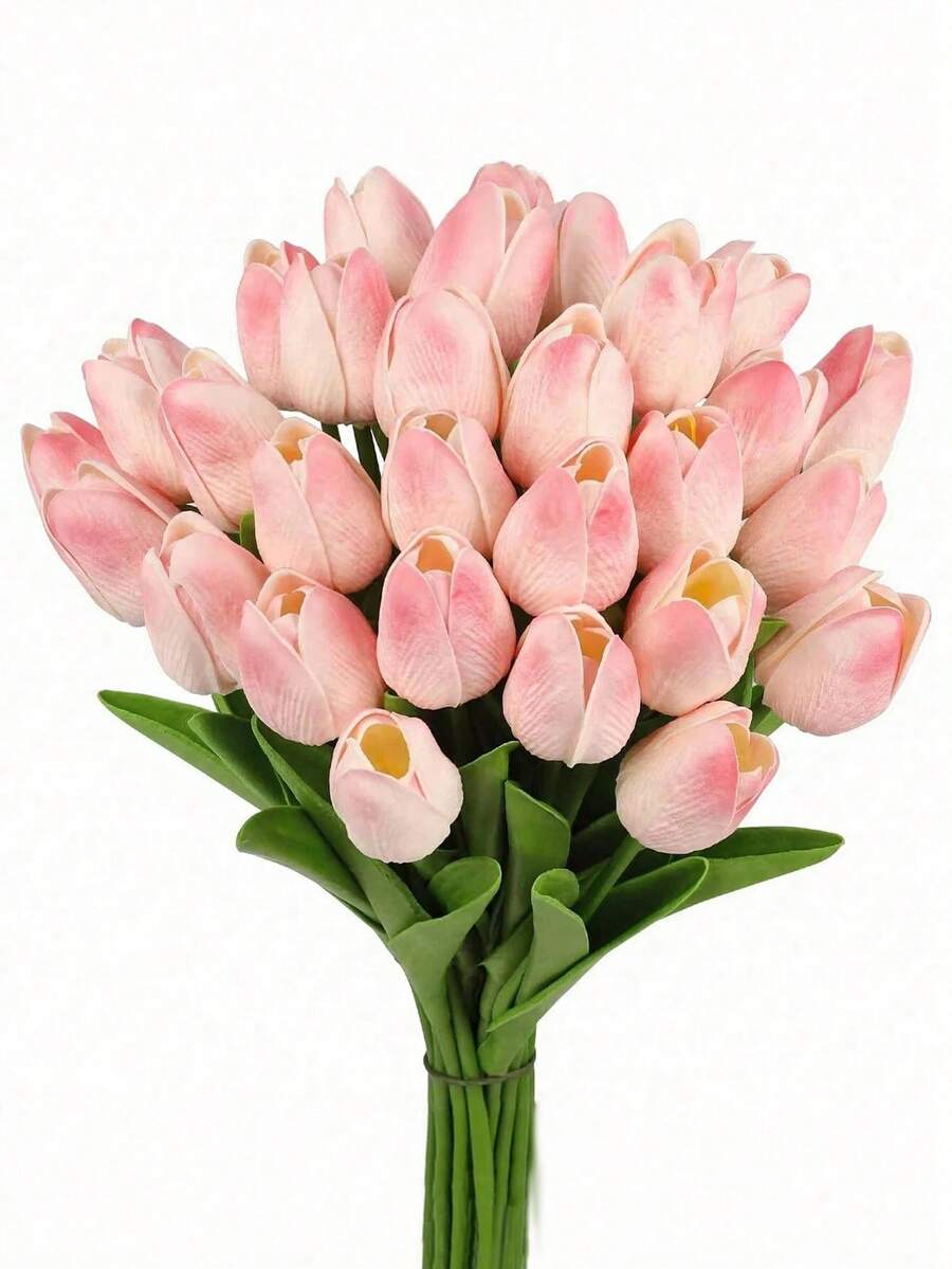 1/3/5/10 件优质人造花，现代浪漫仿真郁金香花束，婚礼和酒店及家居装饰，餐桌布置，节日派对活动装饰，情人节，母亲节，圣诞节，新年礼物（桃红色） - 桃粉色 - 查看 1