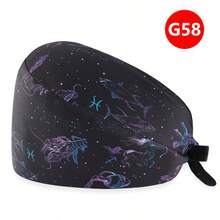 1 件时尚印花护士帽，手术帽，适合女/男医生、护士、美容院、宠物医院、管家，具有吸湿排汗带，抗菌防尘，星星印花设计，休闲风格，涤纶，适合所有季节、办公室、学校