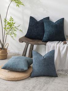 4件套奢华雪尼尔针织抱枕套，现代加厚沙发卧室靠垫套，客厅装饰编织枕套，蓝色 - 藍色 - 查看 4