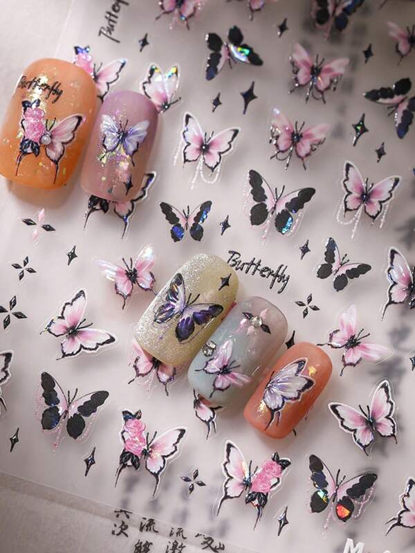 1 Pc 5D Butterfly Embossed Nails Art Stickers DIY Adhesive Sliders Nail Polish Manicure Sticker Decals