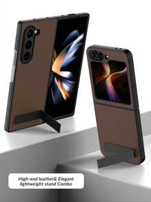 1 Piece Fold Phone Case With Holder Compatible With Galaxy Z Flip 6 Case, Hard PC Protection Shockproof Protective Case With Stand Compatible With Galaxy Z Flip 5, Multi-Functional Foldable Holder Case For Z Flip 4 Phone Cover, Z Flip3 Phone Case With Texture Leather, Useful Phone Cover Accessories Compatible With Galaxy Z Fold 6, Cool Classic Foldable Phones Compatible With Galaxy Z Fold 6, Unique Galaxy Z Fold 4/3 Bumper.