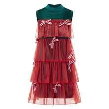 Vestido navideño de mujer, vestido corto de fiesta sin mangas con capas y diseño patchwork, corte en A. - labor de retazos - Ver 1