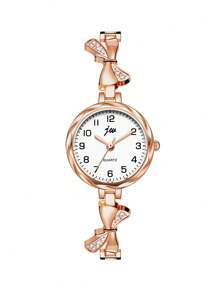 jw 1 Piece Women's Rose Gold Simple Alloy Bracelet , Exquisite Round Dial, Fashionable Black Hands Casual And Exquisite Highly Attractive Ladies Watch Digital Dial, Luxury Quartz Watch Suitable For Daily Decoration, Wear And Party Commuting Travel
