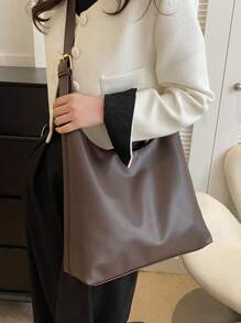 Bolso de hombro vintage de gran capacidad y unicolor suave para mujer, versátil bolso bandolera con asa, bolso de hombro Hobo de gran capacidad, bolso bandolera casual para el trabajo
