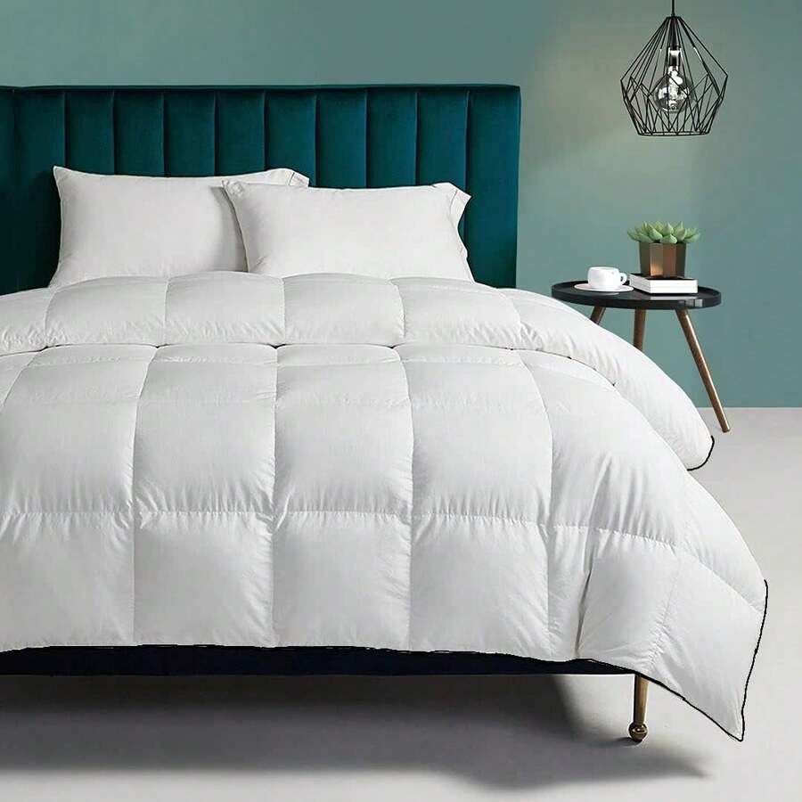 1pc Bed Quilt, Luxury Hotel Grade Bedding, Available In Queen/King Size, 3D Polyester Fiber Filled, All Season Use, With 4 Corner Loops, Machine Washable, Ultra-Soft Microfiber Material. - White - View 1