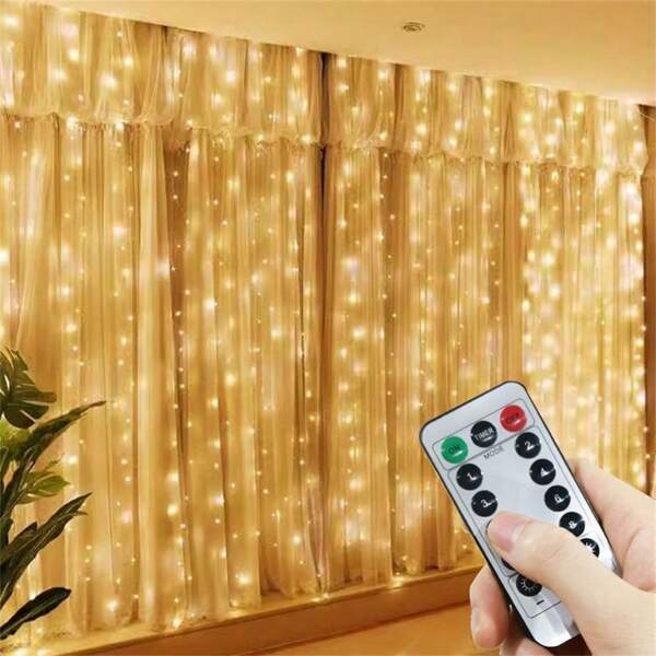 600 LEDs USB Remote Control Curtain String Lights, 8 Flashing Modes, Indoor Summer Holiday Decorative Wreath Lights, Suitable For Christmas, Halloween, Valentine's Day, Wedding, Birthday, Party Decor