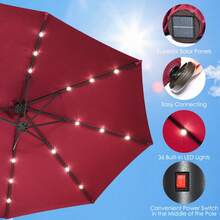Lifezeal 15Ft Patio Double-Sided Solar LED Market Umbrella Crank 36 Lights Base - Burgundy - View 7
