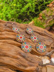 TopHanqi 3 Pairs Bohemian Retro Style Women's Earrings Set, Multi-Layer Painted Geometric Circle Sun Flower Pendant Earrings, Versatile Daily/Party/Commute Accessories, All Season