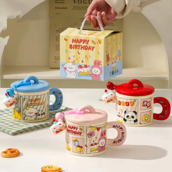 Taza de cerámica con tapa con diseño lindo de pastel y cachorro, regalo práctico para mujeres, novias, cumpleaños, inauguración de la casa, adecuado para el hogar, restaurante, regalos, fiestas, tienda de postres, de vuelta a la escuela