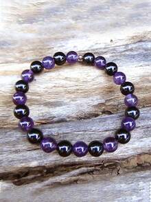 YAUKIA 1 pieza Pulsera de Protección Empática - Amatista y Turmalina Negra - Pulsera de Curación de Cristales Energéticos, Concentración, Claridad, Espiritualidad - Multicolor - Ver 8