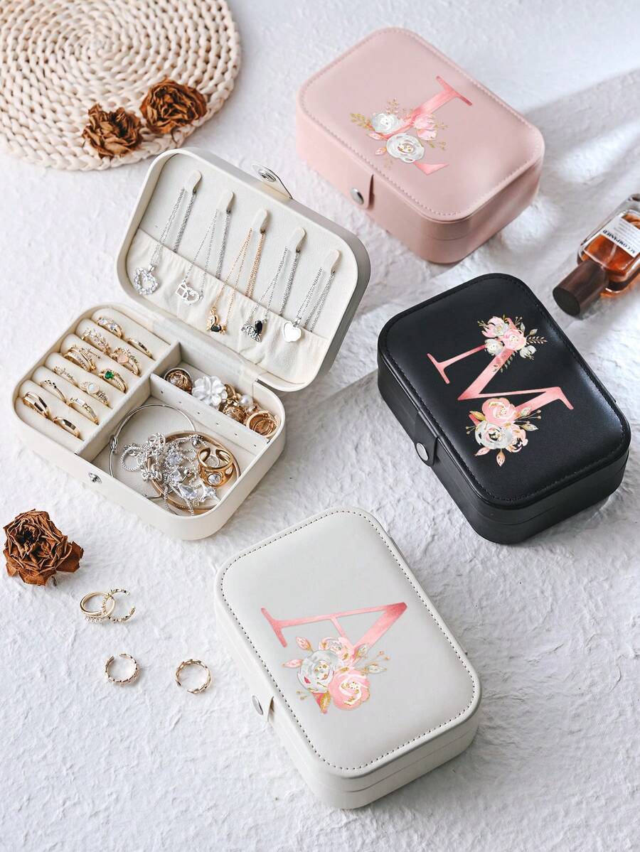 1 件 A-Z 花卉首饰盒、粉色渐变首字母多功能珠宝展示盒、迷你首饰盒、女士生日礼物、女友、朋友礼物、圣诞节、万圣节、生日、结婚礼物、时尚旅行首饰盒、个性化礼物 - 女士旅行首饰盒、少女圣诞礼物、A-Z 首字母旅行首饰盒