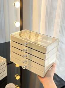 1pc 5-Layer Flocked Jewelry Storage Box, Multi-Functional Stackable Transparent Jewelry Box With Drawers, For Earrings, Rings, Necklaces, Bracelets, Pendants, Perfect For Birthday, Valentine's Day And Anniversary Gifts, Display Box For Women Storage Organizer Travel Essentials Back To School