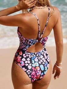 Women's Swimsuits Bathing Suits Cutout Tummy Control Adjustable Straps O Ring 2025 - Pink Leopard - View 2