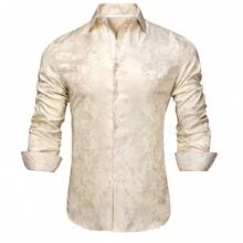 Mens Shirt Long Sleeve Ivory Paisley Regular Fit Button Tops Wedding Formal Casual Coats - Rượu sâm banh - Xem 4