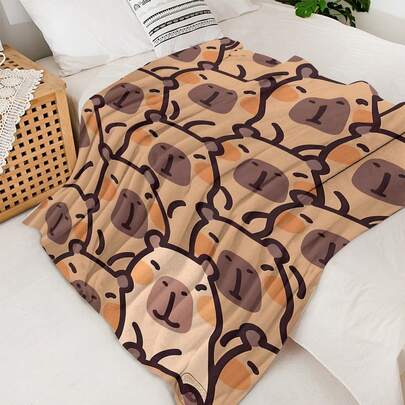 [Chăn in hình Capybara CozyCuddle] 1 chiếc chăn nỉ in hình Capybara hoạt hình siêu mềm CozyCuddle - Phong cách đương đại, chăn polyester dệt kim dùng được mọi mùa cho người lớn, gia đình, sinh nhật, cặp đôi - Quà tặng trang trí giường, ghế sofa, phòng ngủ đa năng