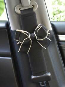1pc Ice Silk Car Safety Belt Shoulder Pad With Bow Decor, Car Interior Accessory