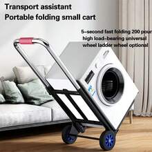 Folding Handcart For Easy Storage And Transportation, Equipped With A Retractable Anti Slip Handle For Easy Grip And Movement. Includes Two Detachable Elastic Bands For Securely Securing Goods During Transportation - Black - View 1