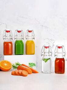 5/3/2/1pcs/2oz Glass Juice Bottle Set - Mini Glass Bottles With Shaker Lids, Suitable For Homemade Beverages, Extracts, Candies, Crafts And Party Decorations, Refillable, Travel Accessories - Clear - View 6