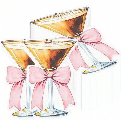 20 piezas/40 piezas/100 piezas Servilletas con forma de copa de Martini con moños rosa y negro, decoraciones para fiesta de cumpleaños, compromiso, despedida de soltera y otros eventos. Servilletas para invitados con diseño de moño y copa de Martini.