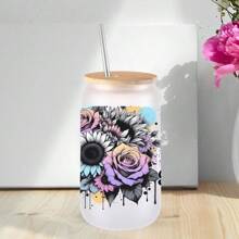 4 buc/set autocolant de transfer UV DTF cu craniu, floare, pentru pahare de sticlă de 16 oz, autocolante de transfer pentru înveliș DIY pentru pahar de sticlă de 16 oz, sticlă, autocolant adeziv cu afirmație pozitivă - de înaltă calitate