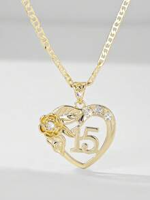 1 件 2025 新款防过敏铜镶嵌锆石信仰心象成人礼物 15 数字吊坠项链，适合圣诞节/感恩节/万圣节/母亲节/情人节情侣/朋友/教父母礼物，天主教初次圣餐，日常节日佩戴祈祷 - 金黃色 - 查看 1