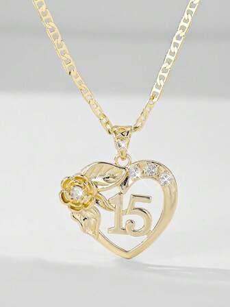 1 件 2025 新款防过敏铜镶嵌锆石信仰心象成人礼物 15 数字吊坠项链，适合圣诞节/感恩节/万圣节/母亲节/情人节情侣/朋友/教父母礼物，天主教初次圣餐，日常节日佩戴祈祷