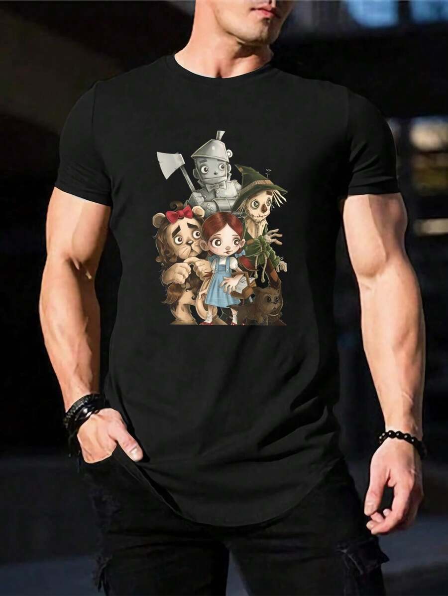 Camiseta del Mago de Oz - Dorothy, Espantapájaros, Hombre de Hojalata, León, Toto - Camiseta para fans de la película clásica - Camiseta casual de algodón para hombre y mujer - Regalo para papá - Negro - Ver 1