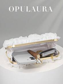 OpulAura 优雅玫瑰花朵图案晚宴包、女士派对钱包、甜美女孩斜挎包、纯色迷你盒包、新娘手拿包（图案随机）、情人节