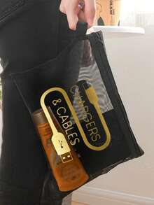 Mesh Cosmetic Bag With Data Cable Pattern, Red Air Cushion Storage Portable Storage Bag, Makeup Bag, Skincare Bag, Travel Essentials, Dormitory Supplies, Wedding Bride Gifts, Mother Gifts, Birthday Gifts, Gifts For Friends And Teachers, Bathroom Storage, Jewelry Storage, Lip Oil And Cosmetics Storage Bag