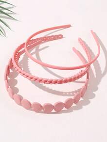 3 Pcs Teen's Simple And Stylish Frosted Pink Hair Hoops - Pink - View 6