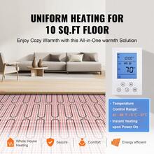 Floor Heating Mat,10 Sq.Ft. 14℉-113℉ Electric Radiant Floor Heated Warm System With Digital Floor Sensing Thermostat, 110-120V  Includes Installation Monitor, Adhesive Back For Easy Installation - 10 Sq.ft. - View 2