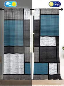 2pcs/Set Seamless Wood Grain Textured Wood Laminate, Geometric Digital Printing Sheer Curtains For Living Room, Bedroom, Outdoor, Semi-Transparent Curtain Home Decor