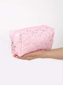 1pc Glossy Heart Pattern Pencil Case, Spacious Space Design Waterproof Material Stationery Storage Bag, Daily Necessities And School Supplies Storage Bag, Fashion School Supplies