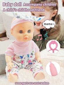 29厘米仿真娃娃玩具，眼睛可动，会喝水和排尿，4种音效，配有奶瓶和安抚奶嘴，互动游戏套装，可作儿童睡眠伴侣。 - 彩色 - 查看 3