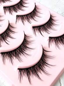 5 pares/caja de pestañas postizas mini diablo de malla ligera estilo Lolita, pestañas postizas de tira completa con diseño de anime de rizo denso estilo europeo, puntas negras pequeñas de estilo japonés Kawaii