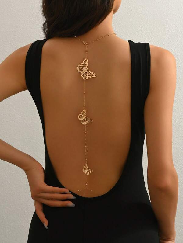 1pc New Elegant Hollow Flower Bead Chain Body Necklace, Fashion Waist Chain Versatile Accessory For Daily Wear And Parties