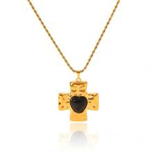 1 pieza/2 piezas, Collar con dije de cruz de acero inoxidable chapado en oro de 18k con ágata roja y obsidiana negra, joyería de lujo clásica de acero inoxidable para mujer, regalo para boda, graduación o festivo