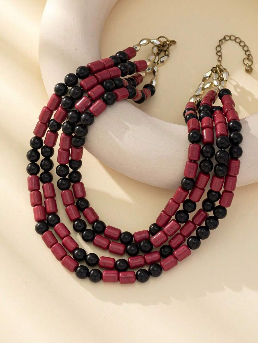 1pc New Design Vintage Baroque Style Multi-Layer Resin Beaded Women Fashion Necklace
