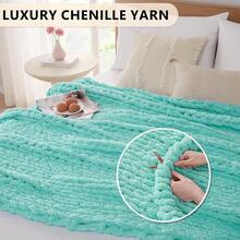 Chunky Knit Blanket - Soft Chenille Yarn Throws 40x50: Handmade Thick Cable Crochet Blanket - Large Chunky Yarn Rope Knot Throw For Couch, Sofa, Bed Home Decor - Lake Blue - 查看 3
