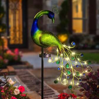 Solar Powered Peacock Garden Lights, Metal Peacock Outdoor Decorative Waterproof Solar Pathway Lights For Patio, Lawn, Porch, Yard, Pathway, Gift For Mom, Grandma, Women, Gardening, Solar Lights Outdoor