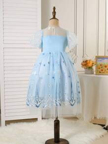Nuevo vestido de princesa cute para niñas, disfraz de princesa de cuento de hadas con falda de tul y gasa para actuaciones y espectáculos infantiles de la Princesa Frozen