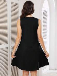 Women's Summer Sleeveless Crew Neck Midi Dresses Casual Loose Fitted Sundress With Pockets - A01-黑色 - 查看 10