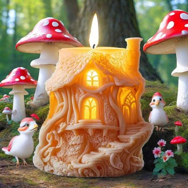 1 pieza Molde de silicona con forma asimétrica de casa del árbol, diseño creativo de animal para aromaterapia de yeso DIY, para decoración del hogar