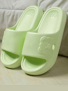 New Fashionable Versatile Women Green Side Bear Slippers With Thick EVA Sole, Comfortable House/Bathroom Soft Bottom Non-Slip Non-Smelly Quiet Slippers, Lightweight Outdoor/Street Casual Sandals