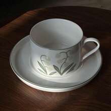 Vintage Style Dark Green Lily Cup And Saucer Set, High-End Ceramic Coffee Cup, Milk Cup, Juice Cup For Home Afternoon Tea Use