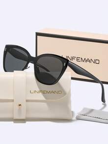 LINFEMAND Fashion Cat Eye Frame Glasses For Women, Stylish Acetate Material Decor, Suitable For Daily Wear, Driving, Summer Vacation, Photography, Gifting