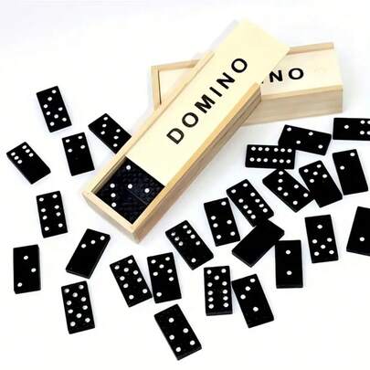 28 piezas Juego de dominó de madera - Juego de mesa para empujar y soltar, adecuado para campamento al aire viajes, dominós clásicos en blanco y negro con caja de almacenamiento, juego al aire libre | Juego de mesa clásico | Estructura de madera duradera, juego de mesa divertido