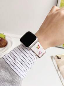 1Pc Women Pink Bow Cherry Flower Embroidered Leather Strap Compatible With Apple Watch Band 38/40/41/42/44/45/49/(S10 42)/(S10 46)Mm, Compatible With Watch Strap S10/Ultra/Se/9/8/7/6/5/4/3/2/1,Stylish And Lovely,INS Style,Watch Band,Smart Watch Band,Mother's Day/Daily/Party Gift