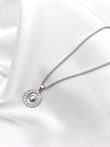 1 件不锈钢月亮星星太阳简约吊坠项链 - 銀色 - 查看 1